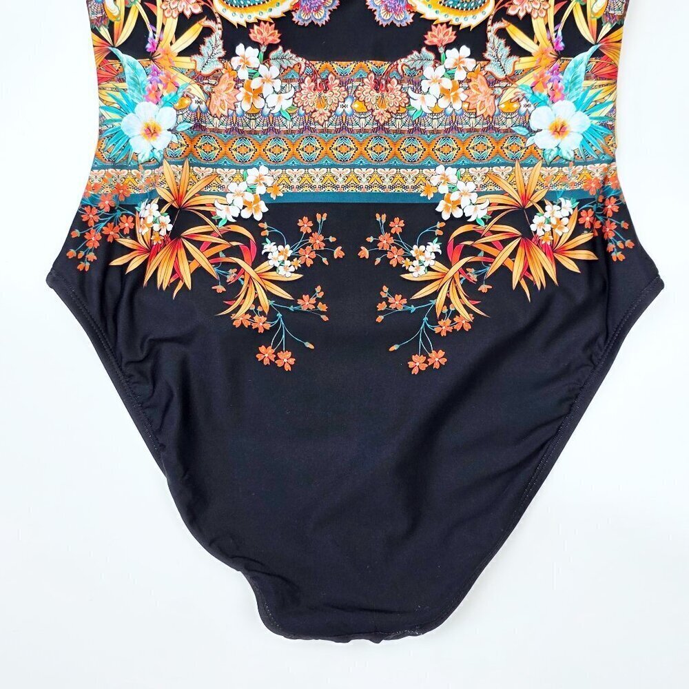 Kenneth Cole Off Shoulder Floral Tropical Stripe One Piece Swim Suit NEW - L - Picture 7 of 11